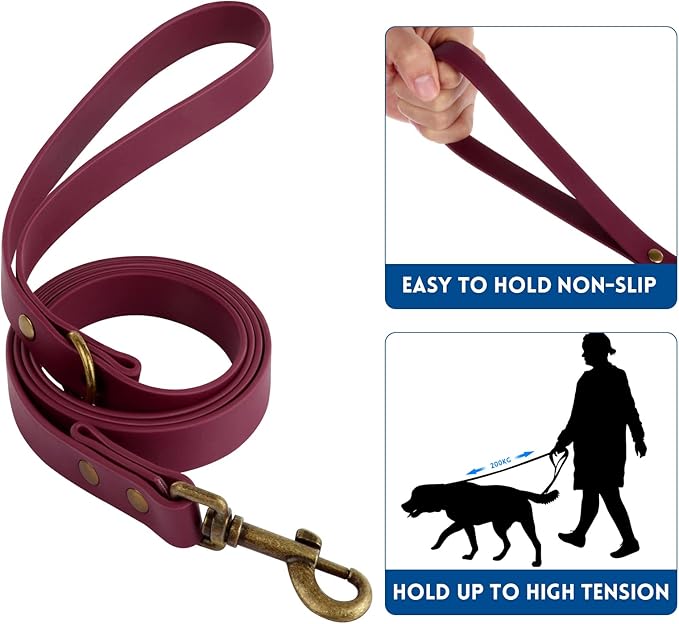Wisedog Waterproof Dog Collar and Leash Set, L, Burgundy | Adjustable Puppy Collar, Cute Tag, 5FT Leash, Includes Poop Bag, For Small Medium Large Dogs