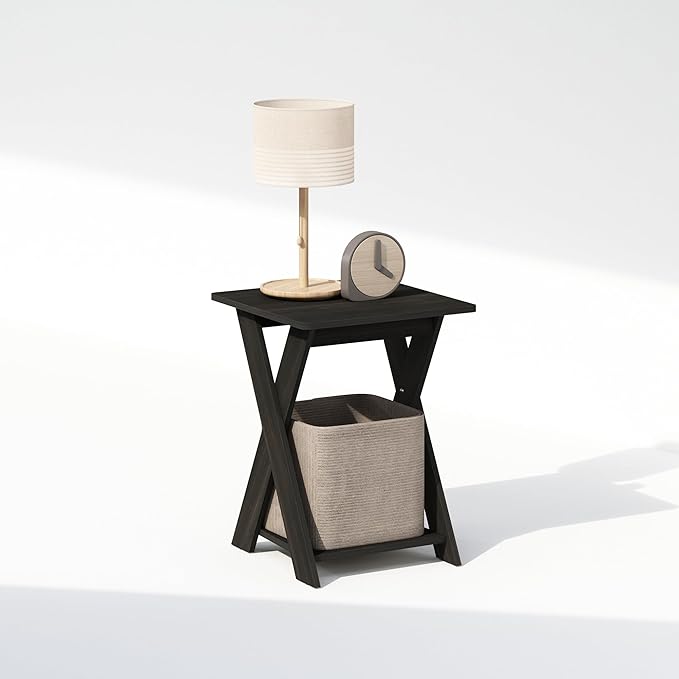 Furinno TIDUR Night Stand, Open Shelf Design X-Legs Nightstand, Criss-Crossed