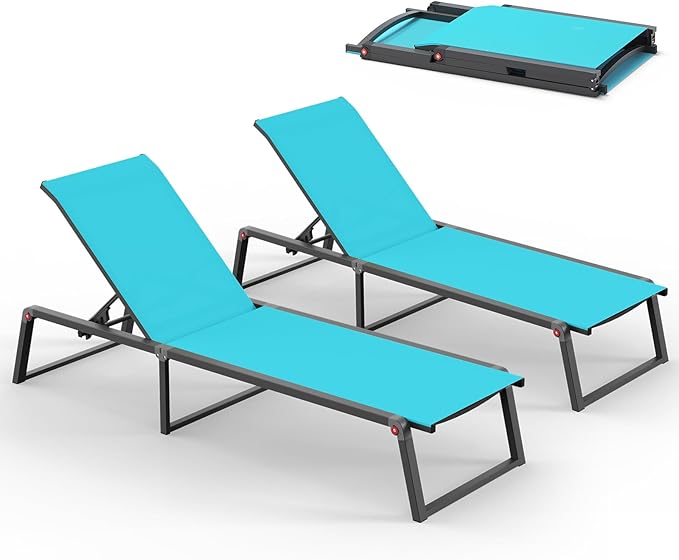 Aluminum Chaise Lounge Chair Outdoor, Foldable& No Assembly Patio Pool Lounge