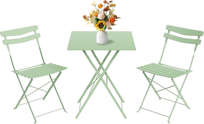 GarveeLife 3 Piece Patio Bistro Set, Folding Patio Bistro Table and Chairs Set
