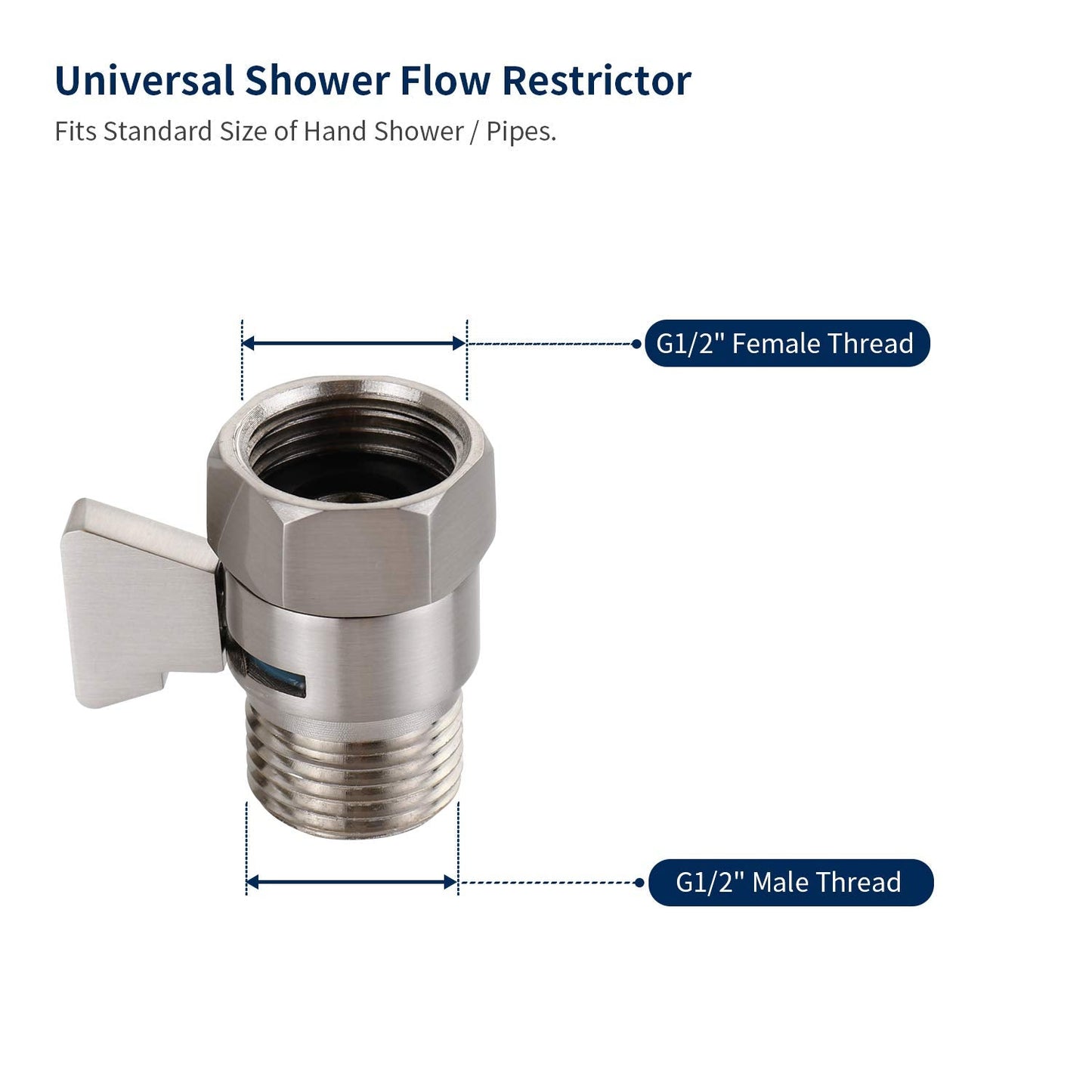 Tenfe Water Flow Control Valve, Brushed Nickel Shut Off Valve for Hand shower Adjustable Water Pressure Turn off Valve, Brass G1/2 Standard Connection