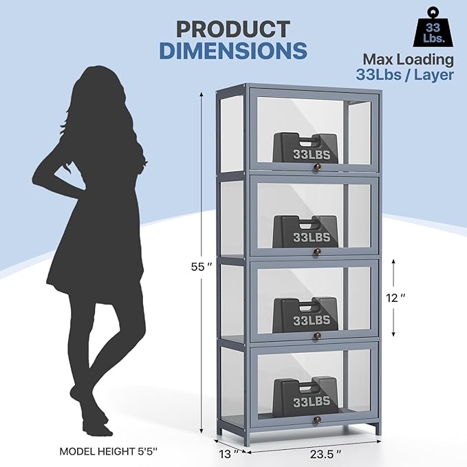 Magshion Display Cabinet, 4-Tier Curio Cabinet