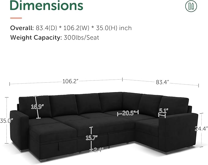 HONBAY Sectional Sleeper Couch