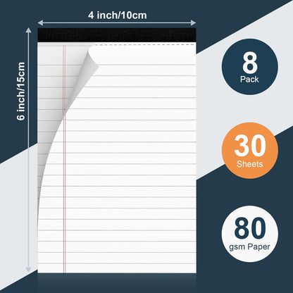 8 Pack Legal Pads 4x6 Inch 30 Sheets Mini Lined Paper Pads for Office Supplies Taking Notes/ Writing List, Small Notepads College Ruled Legal Memo Pad for Home, Office, School, or Business Writing Pad