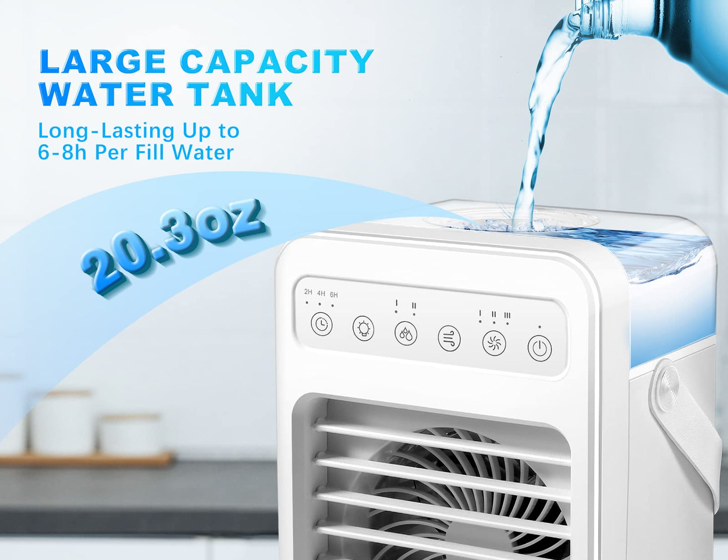 Portable Air Conditioners, Personal Air Cooler Humidifier with 4 Speeds, 7 Colors Light, 600ML Water Tank, Mini Personal Air Conditioner Fan, USB Quiet Air Cooler for Home, Office, Bedroom
