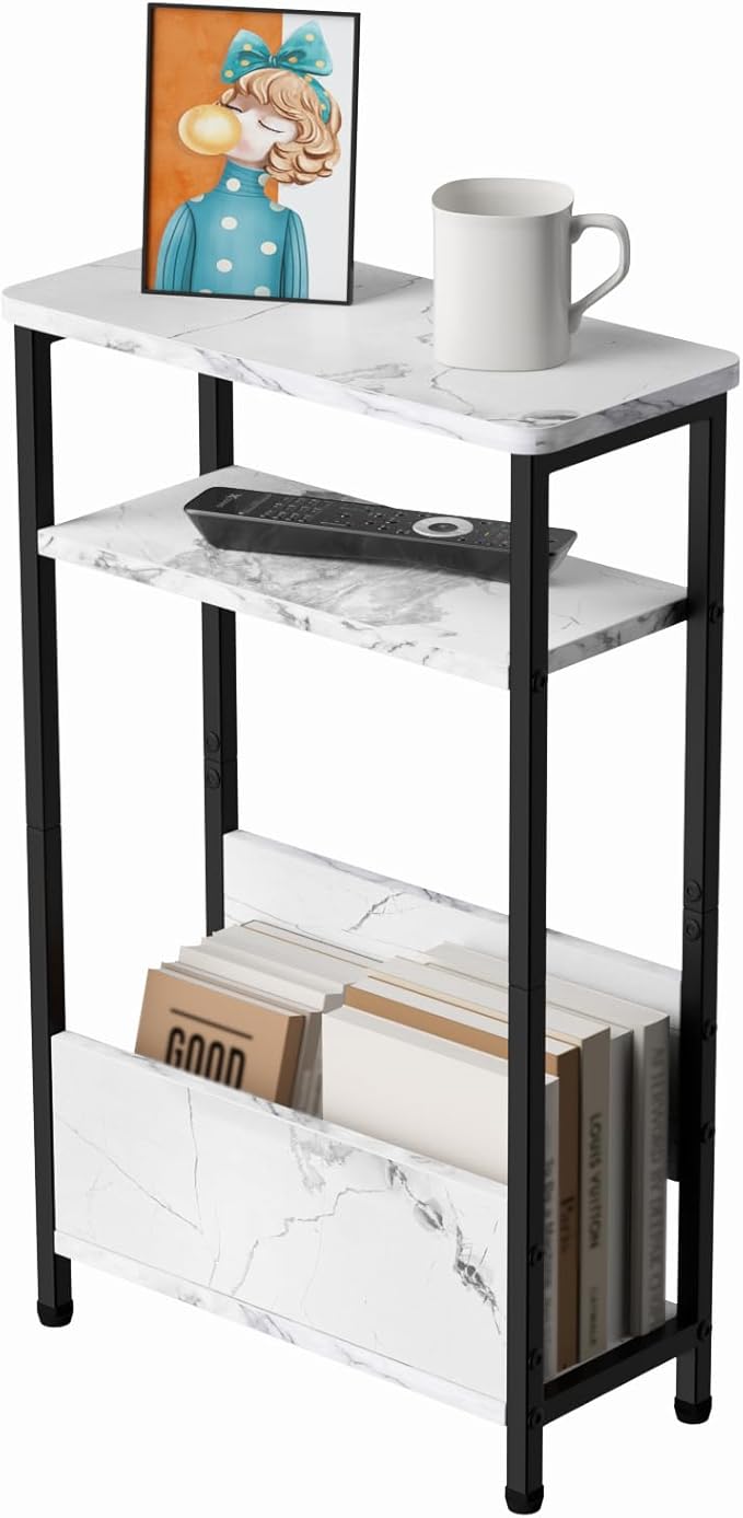 THUMEYE 7.1" Narrow Side Table for Small Spaces, 3 Tier Small End Table