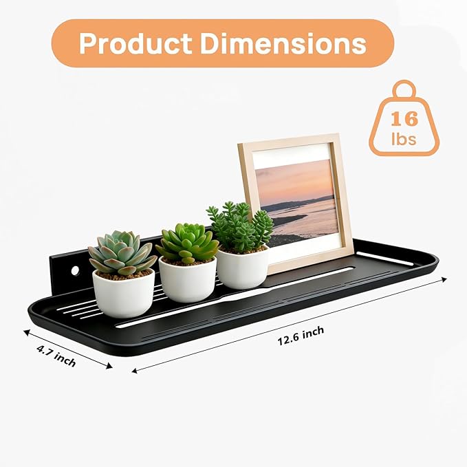 2pc Wall Mounted Floating Shelf, Self Adhesive Small Shelf, No Drill Shelves