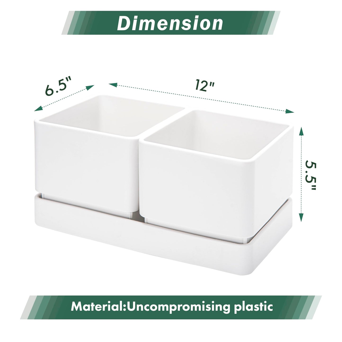 D'vine Dev Indoor Herb Garden Planter Set, Plastic Windowsill Plant Pots with Drainage and Saucer, Indoor Succulent Cactus Vegetable Pot for Balcony, Office, Garden, White, Set of 1, 76-Q-A-1
