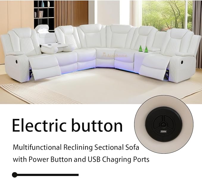 A Ainehome Power Furniture Reclining Sectional Sofa Set, Living Room Power