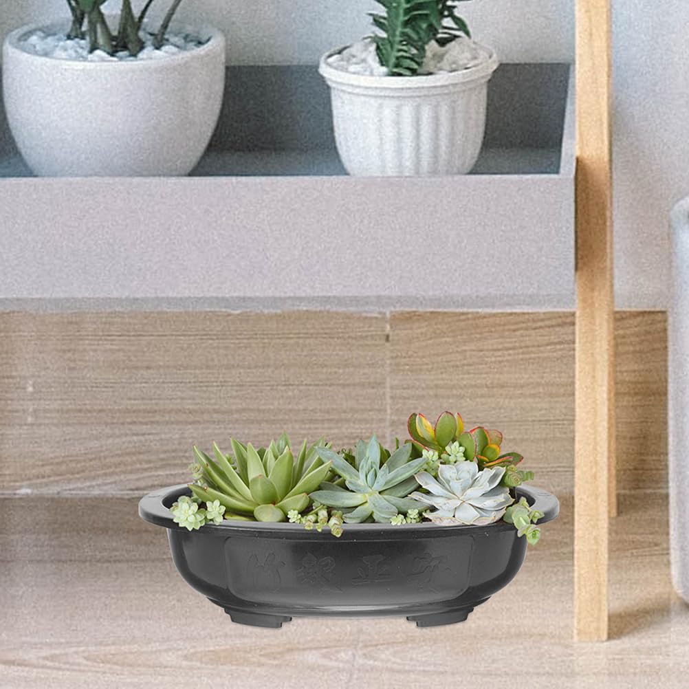 Toddmomy Large Bonsai Pot, 2pcs Plastic Bonsai Training Pots with Drainage Hole, Oval Planter for Home Office Nursery Garden Balcony