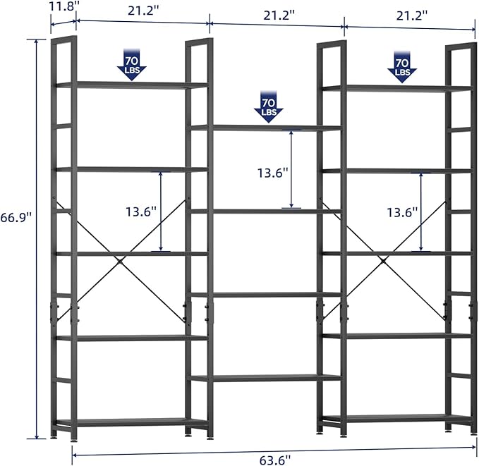 NUMENN Triple 5 Tier Bookshelf, Wide Book Shelf