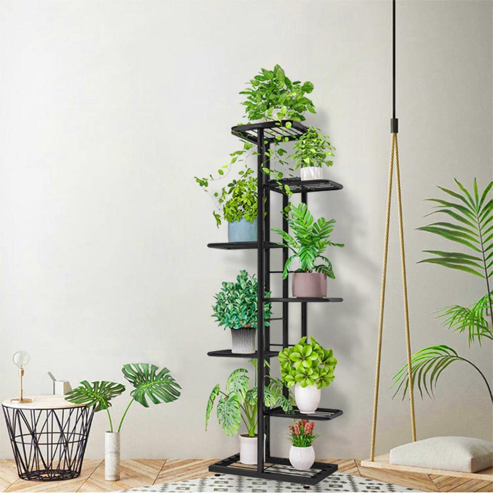 MTB Garden 7 Tier Metal Plant Stand for Indoor Outdoor Flower Pot Display Planter Shelf, Charcoal Grey