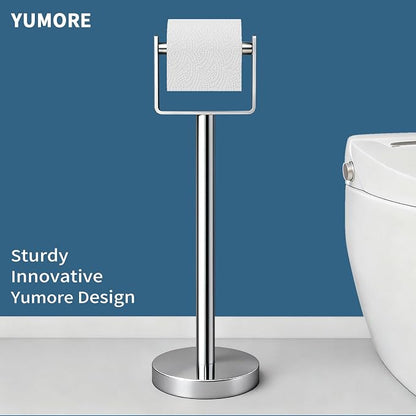 YUMORE Toilet Paper Holder Free Standing, Stainless Steel Toilet Paper Stand, Weighted Base Floor Tissue Roll Holder for Bathroom, Chrome 200UP