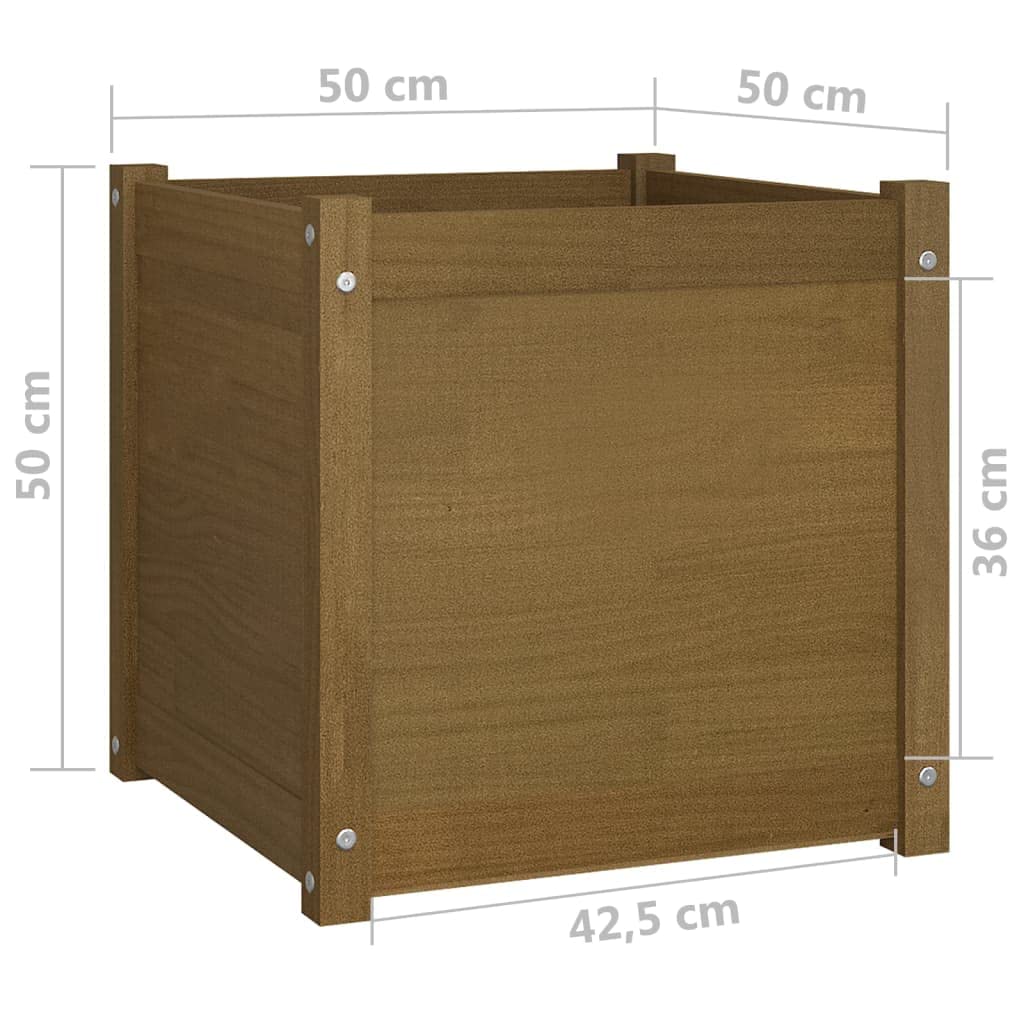 ZXQVLMRS Square Garden Planter Box, 19.7-inch Solid Pinewood Outdoor Planting Bed for Flowers and Herbs, Weather-Resistant Decorative Container for Patio, Terrace, and Backyard