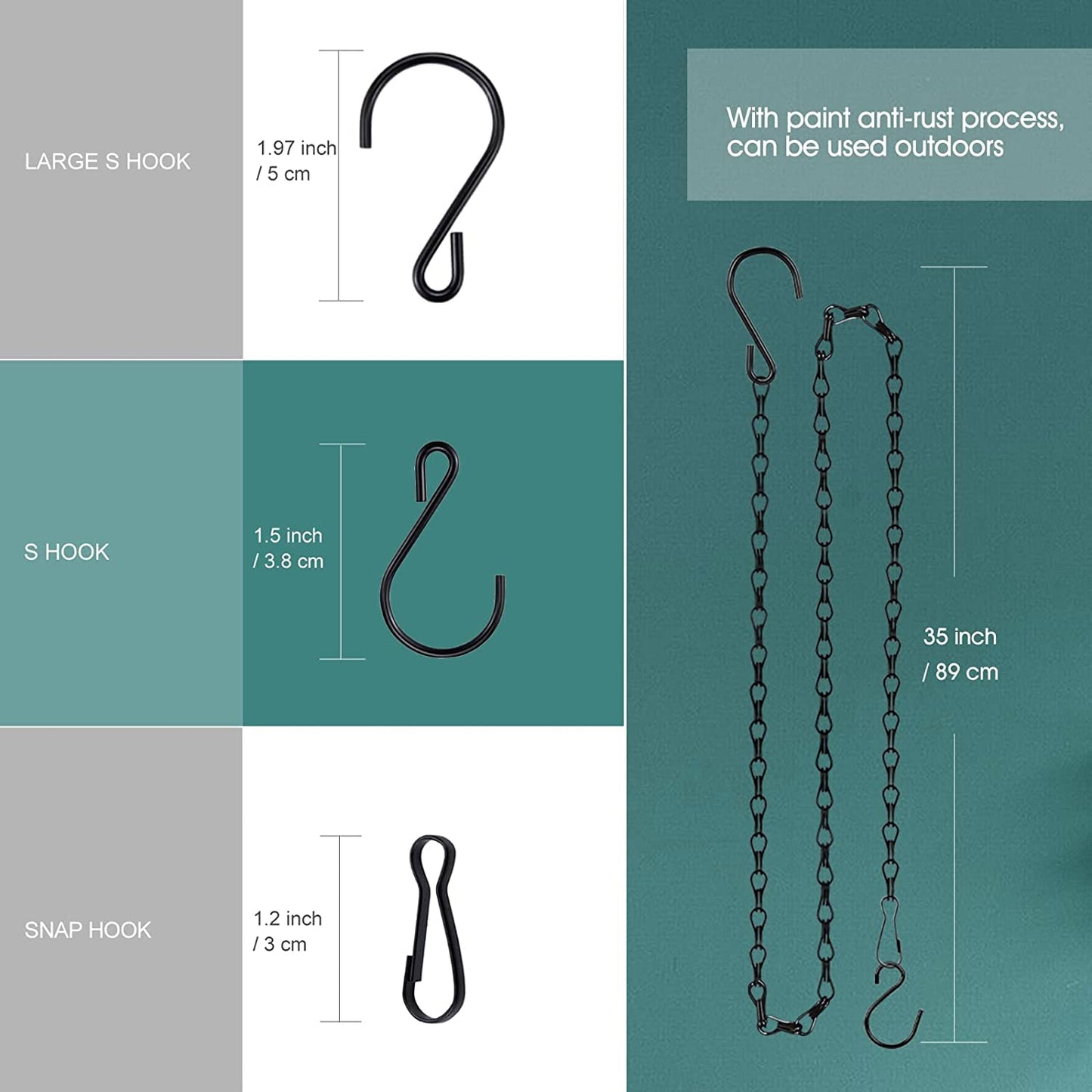 Tim Tim Agro Hanging Chains for Planters Bird Feeders, 5 Pack 35 Inches Black Hanging Baskets Chain Sets for Outdoor/Indoor Lanterns Billboards Chalkboards Wind Chimes and Decorative