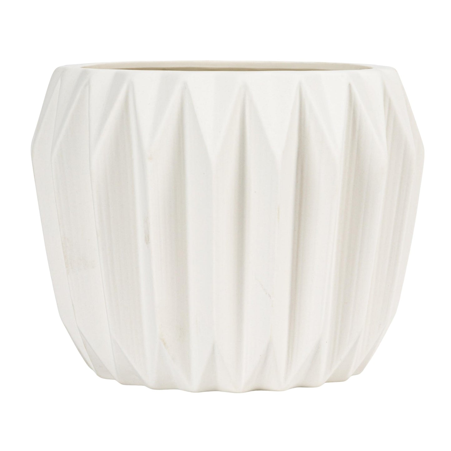 Bloomingville White Fluted Stoneware Flower Pot