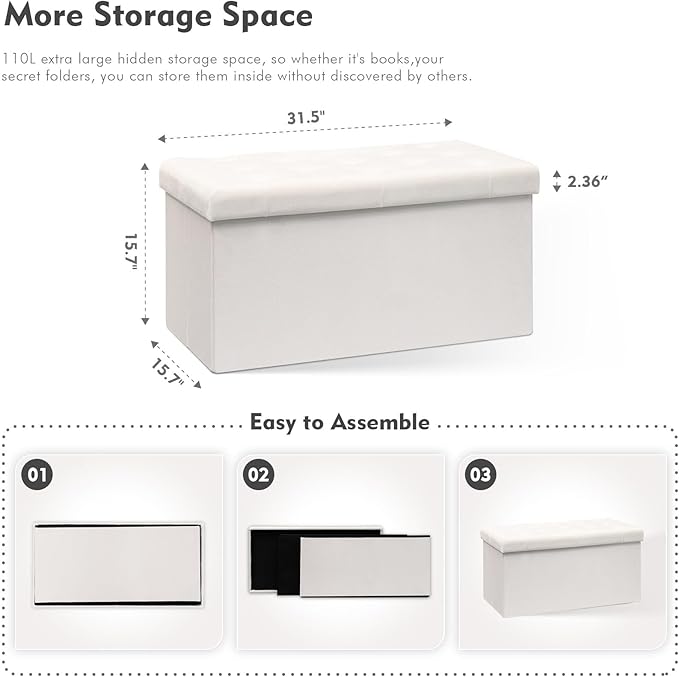 B FSOBEIIALEO Folding Storage Ottoman, Long Ottomans Shoes Bench, Velvet