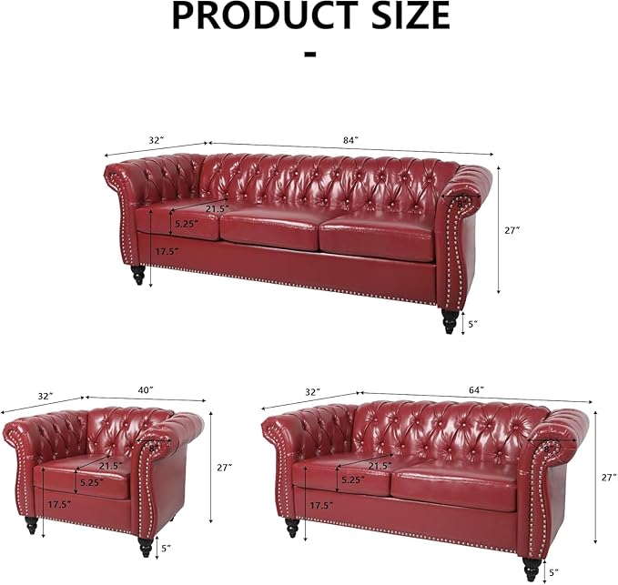 Mid-Century 3 Seater Sofa, Faux Leather Couch