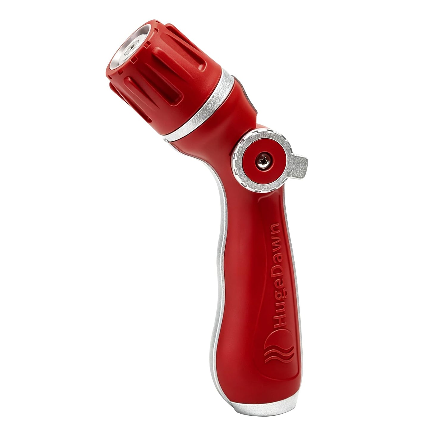 HugeDawn Garden Hose Nozzle, Heavy Duty High Pressure Metal Hose Spray Nozzle with 30% Greater Water High Flow, 3 Spray Patterns, Non-Slip Thumb Control for Quick Watering & Cleaning (Red)