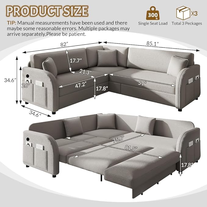 Queen Size Sleeper Sofas Convertible Couches, L Shaped Sectional Couch