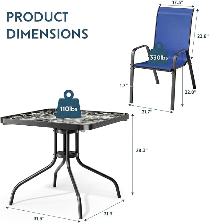 Arlopu 5 Piece Outdoor Patio Dining Set, Porch Furniture