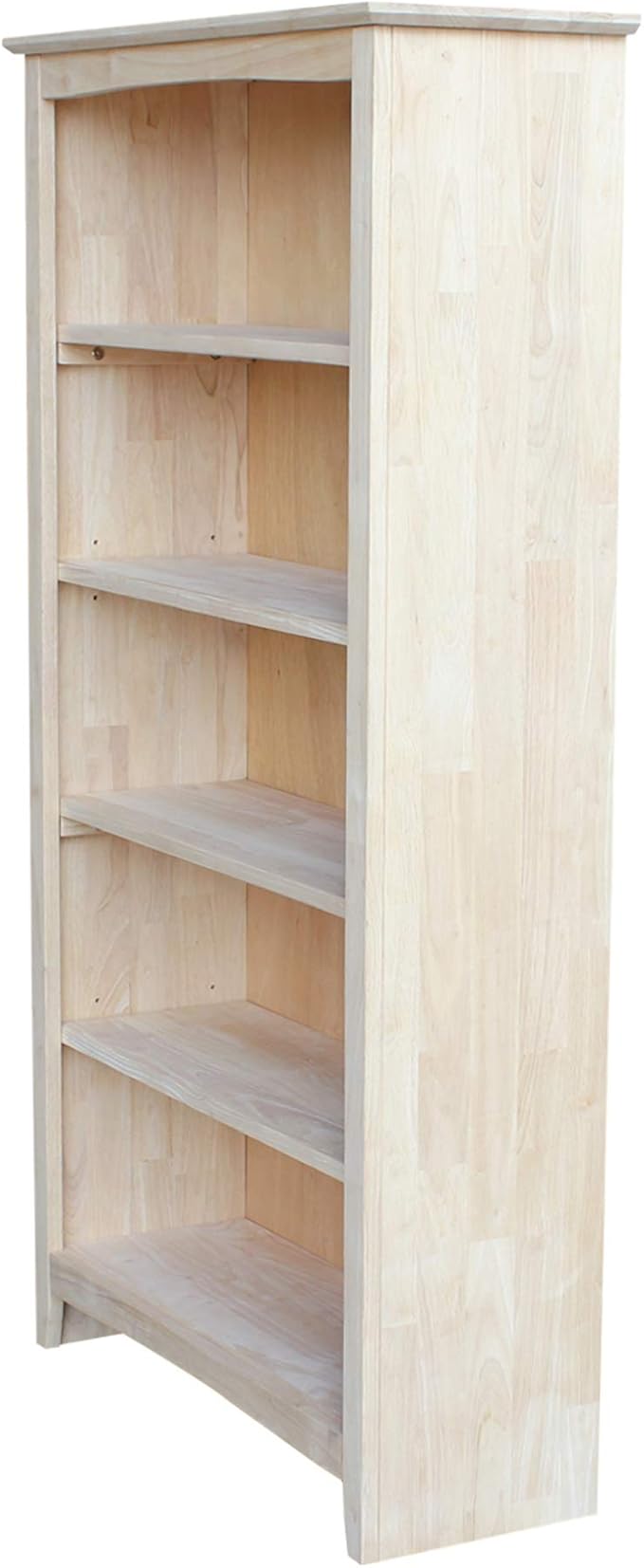 Solid Wood Bookcase 60" High Unfinished Parawood Shelves, Adjustable Storage