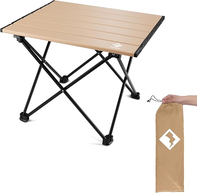 VILLEY Portable Camping Side Table, Ultralight Aluminum Folding Beach Table