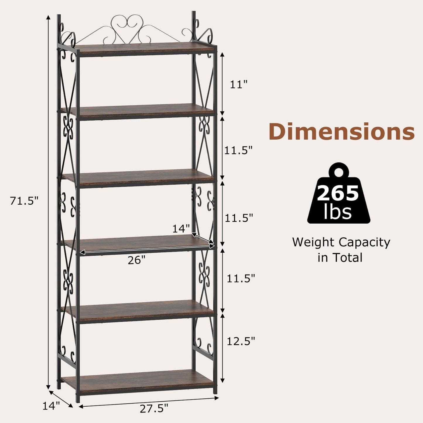 GOFLAME 6-Tier Tall Bookshelf, 71.5” Classic Bookcase with Open Shelves, Metal Frame, Plant Stand, Industrial Display Rack Shelving Unit for Home Office, Living Room, Rustic Brown & Black (2)