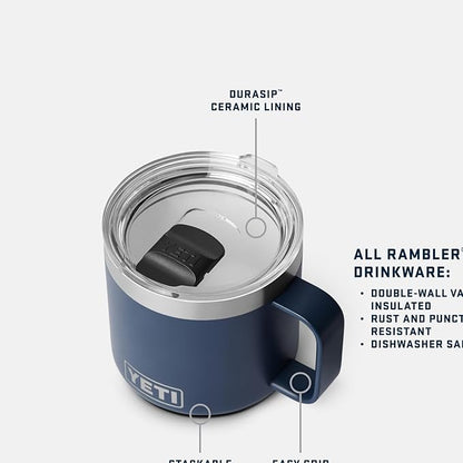 YETI Rambler 14 oz Ceramic Lined Stackable Mug, Vacuum Insulated, Stainless Steel with MagSlider Lid, Navy