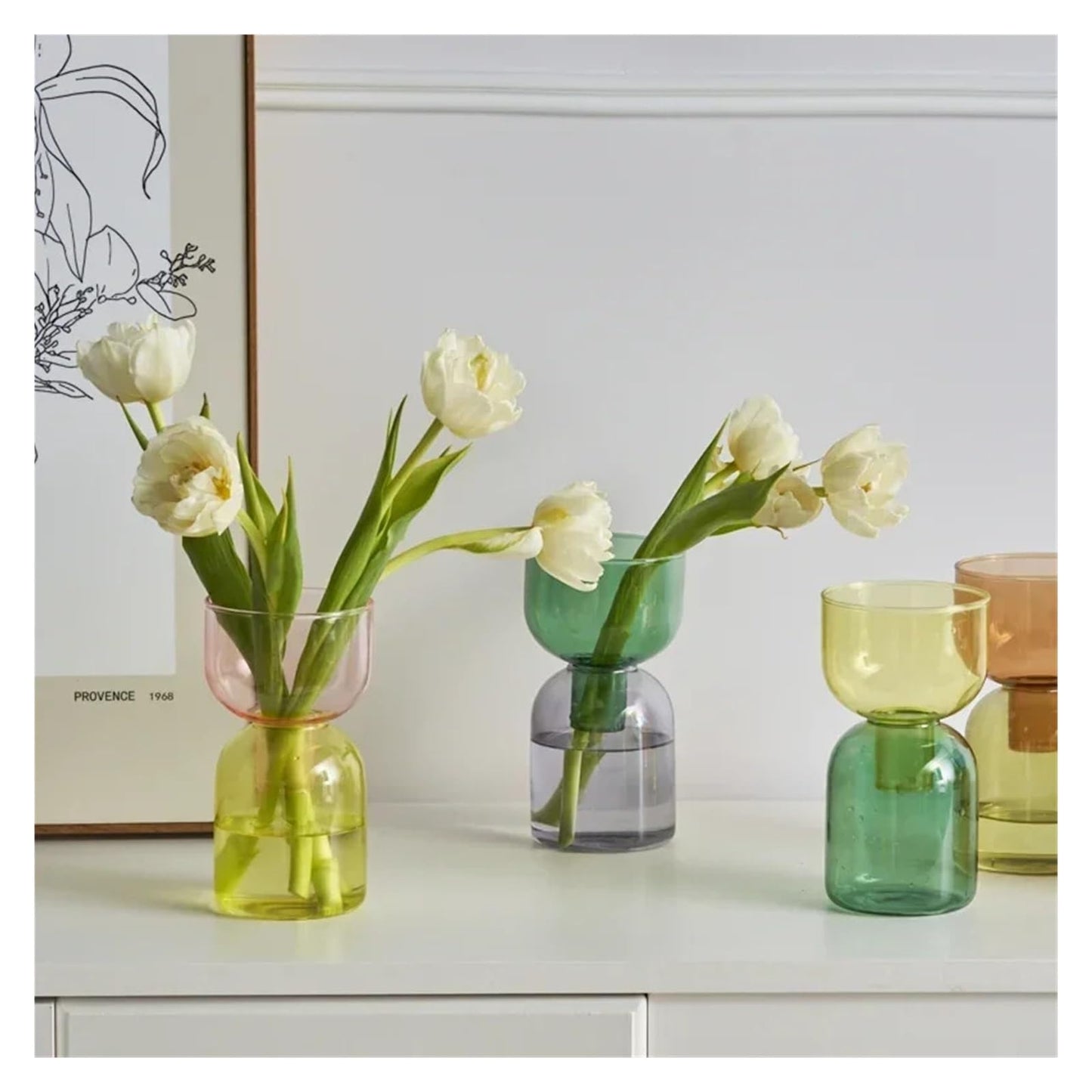 2pc Set Mini Vases Terrarium Hydroponic Plant Pot Glass Vase Wedding Flowers Candle Holders Decor Avocado Growing Bud for Table Centerpiece Wedding Home Decor(PinkYellow Set)