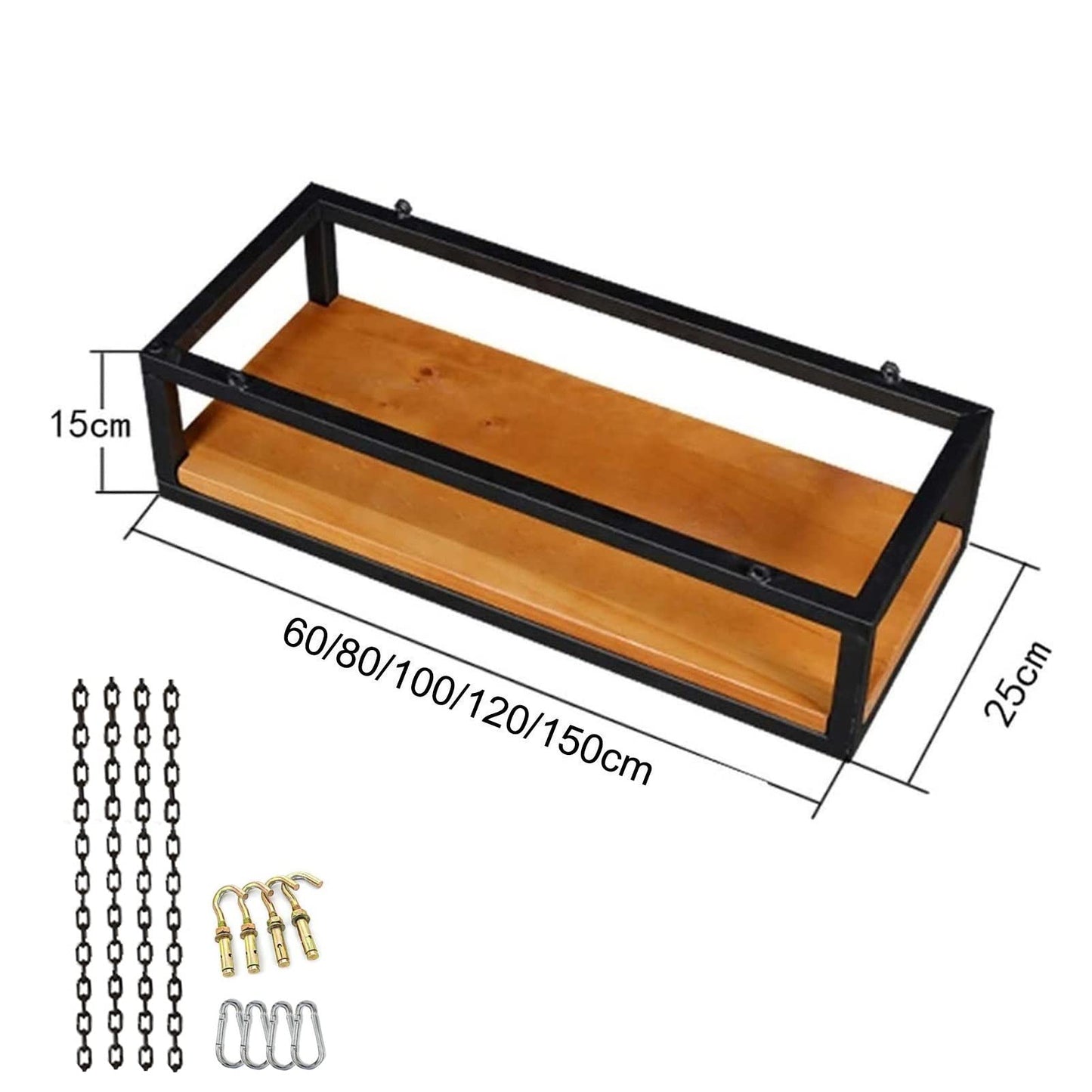 Hanging Flower Pot Display Rack - Adjustable Ceiling Stand for Plants, Wooden & Metal Frame Railing Shelf, Perfect for Bar, Patio, Garden, Balcony (Size: 60x25x15)