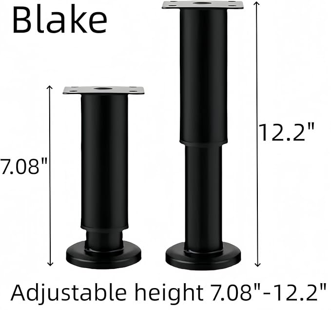 4PCS Adjustable 7.08-12.2 Inch Metal Furniture Legs Black Furniture Replacement