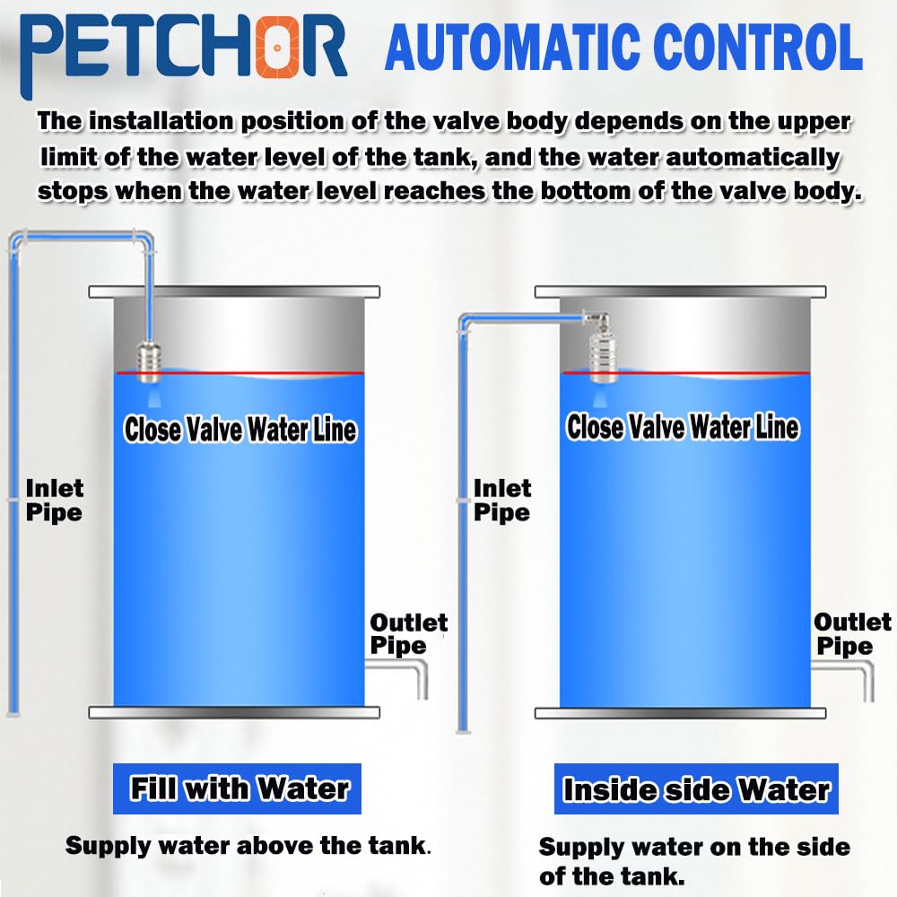 PETCHOR 304 Stainless Steel Fully Automatic Water Level Control Float Valve, Auto Float Water Shut off Valve, 1" Auto Float Valve for Pool, Water Tank, Livestock Troughs, Fish Pond, 2PCS
