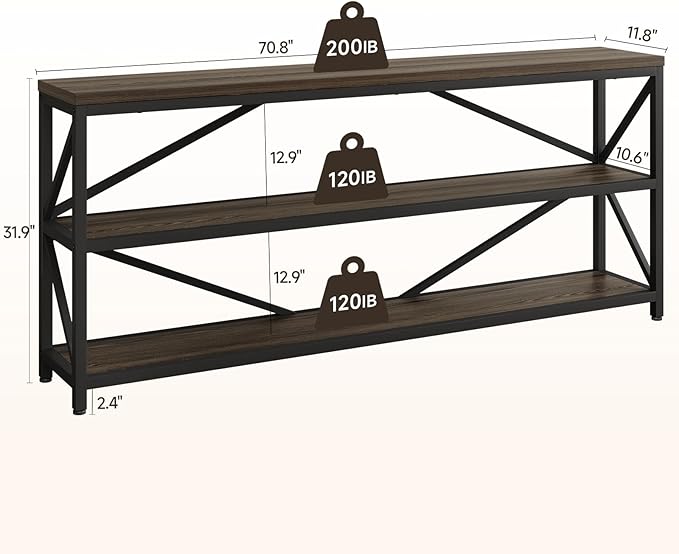 ONBRILL Industrial Console Sofa Table, 70.8 Inch Extra Long Entryway Table