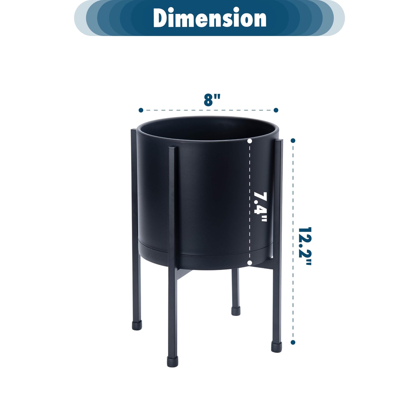 D'vine Dev 8 Inch Black Planter Pot with Stand – Modern Plastic Cylinder Flower Pot with Heavy-Duty Metal Stand for Indoor Plants, 55-D-B-1