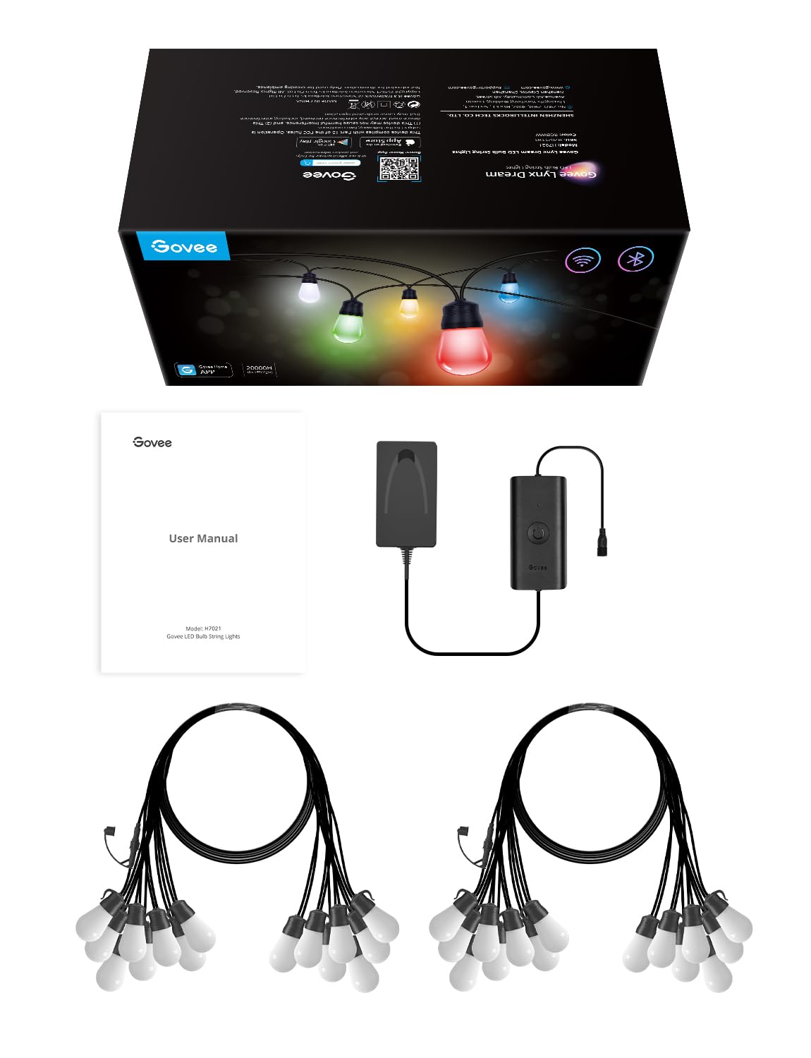 Govee Smart Outdoor String Lights H7021, RGBIC Warm White 96ft (2 Ropes of 48ft) LED Bulbs for Outdoor Decorations, WiFi Patio Lights Work with Alexa, Google, APP Control, IP65 Waterproof