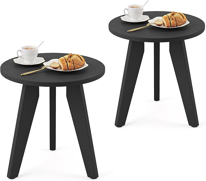 HDPS Outdoor Side Table Set of 2, Small Round Side Table Weather-Resistant