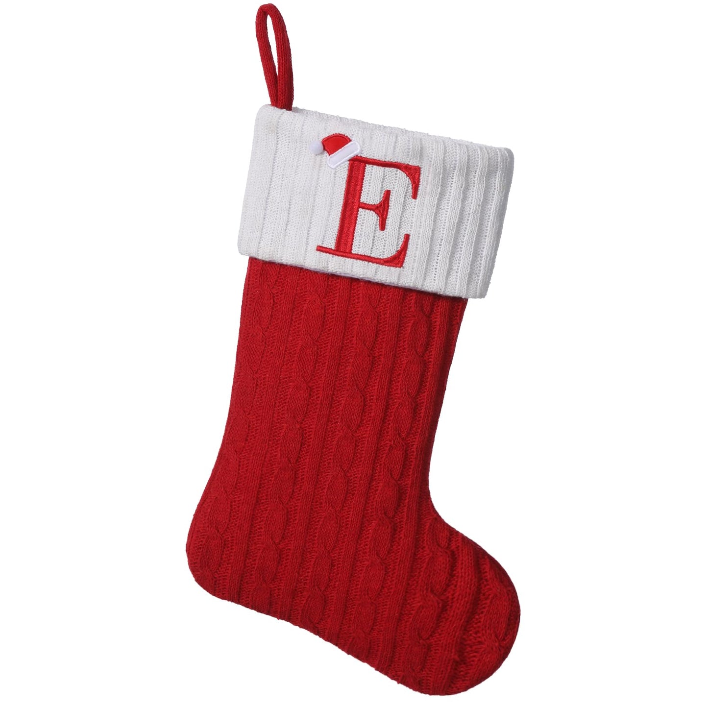 Yehnois 19.5 inch Red Knit Christmas Stockings,Personalized Embroidered Letter Christmas Stocking,Family Holiday Xmas Party Decor (Initial E)