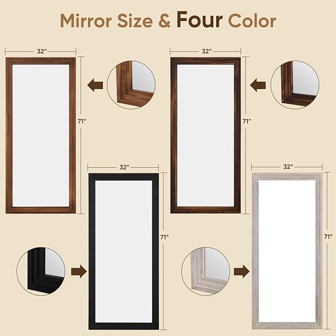 Full Length Mirror, Oversized Stand Up Mirrors Large Wall Mirrors, Wall Mounted