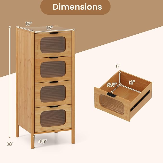 Giantex 4 Drawer Storage Cabinet, Bamboo Storage Organizer