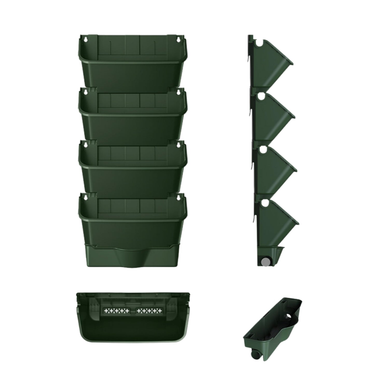Maxona Vertical Wall Planter for Indoor Plant-Walls Mounted Pot with 2 Drainage Tray 8 Pack, 13 inch Dark Green for Indoors and Outdoor Decor, Plastic Pots Balcony Planters, Plants Hanging