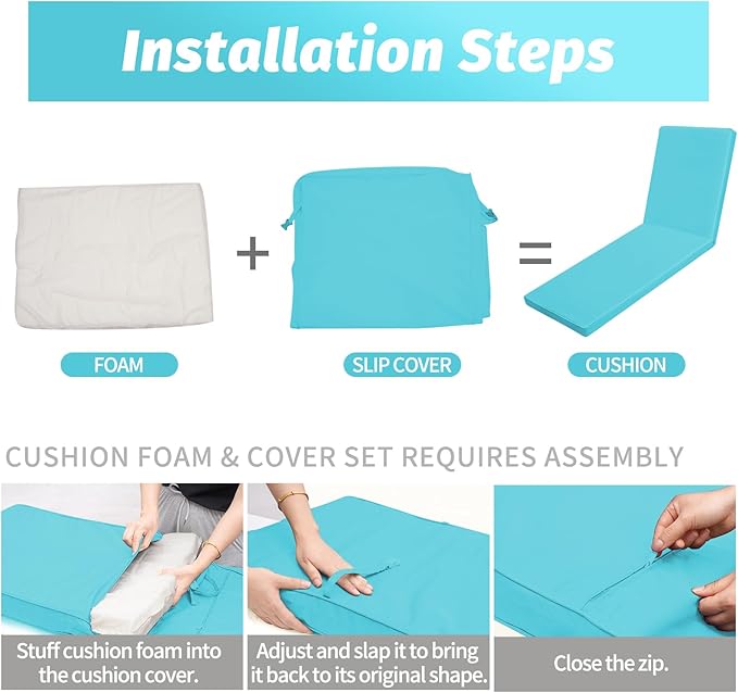 Outdoor Chaise Lounge Cushions for Patio, Lounge Chair Cushions, Waterproof