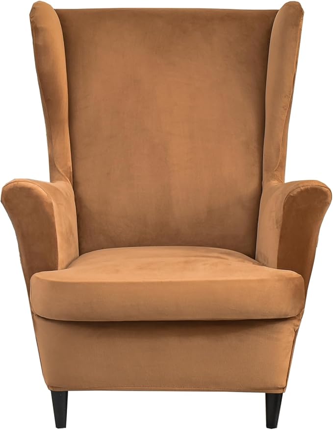 KRFOONN Wingback Chair Cover Slipcovers 2 Piece Stretch Velvet Plush Wing Chair