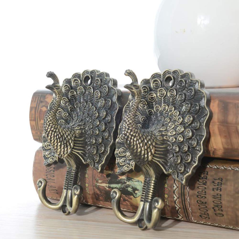 Ailejia 1Pair Peacock Curtain Holdbacks Zinc Alloy Wall Hook Hanging Ball Straps Wall Mounted Curtain (Bronze)