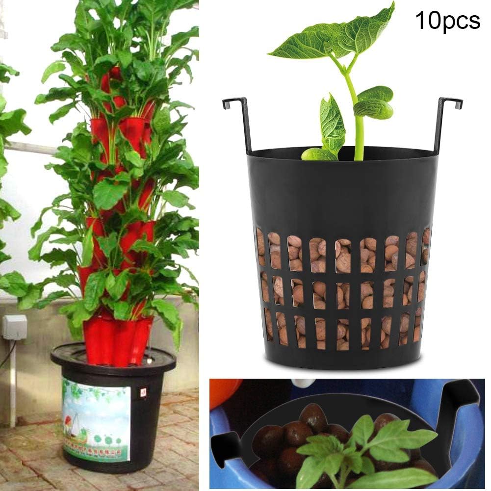 UYISMML 10 Pack 2.5 inch Garden Slotted Mesh Net Cups with Hook, Round Heavy Duty Net Pots Hydroponics Supplies Cups, Orchids Aquaponics Plant Nursery Pots for Garden Balcony Planting