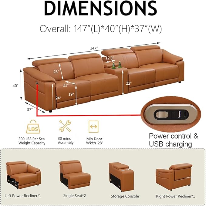 Power Recliner Sofa Set, Reclining Sectional Sofa Couch