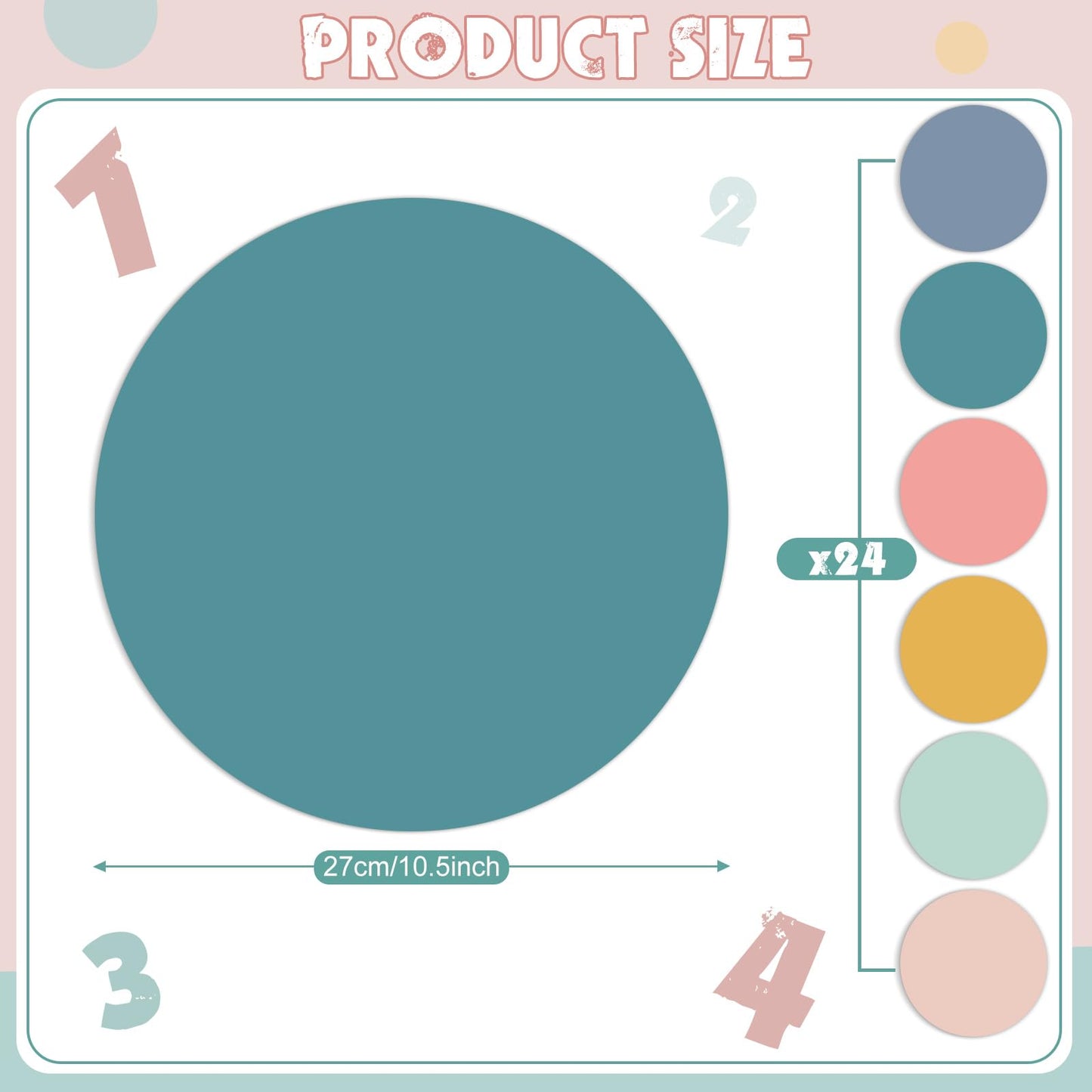 Lincia 24 Pack Colorful Dry Erase Dots Circles Spots for Classroom Table 10.5 Inch Removable Vinyl Desktop Stickers Spots Wall Decals for 100th Day of School Teacher Students Home (Fresh Colors)