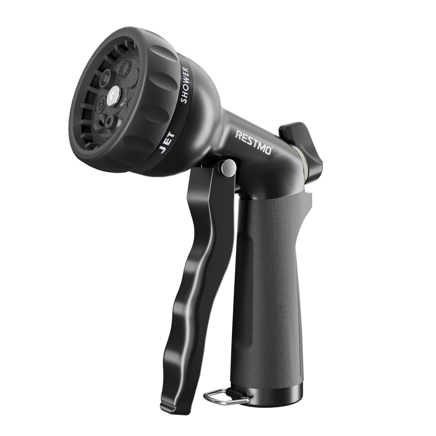 RESTMO Garden Hose Nozzle, Heavy Duty Water Hose Nozzle with 7 Adjustable Spray Patterns, High Pressure Hand Sprayer with Flow Control, for Watering Plants & Lawns, Washing Cars & Pets, Flash Black