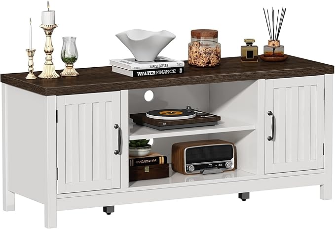 ChooChoo Farmhouse TV Stand, Wood Fluted Door Entertainment Center