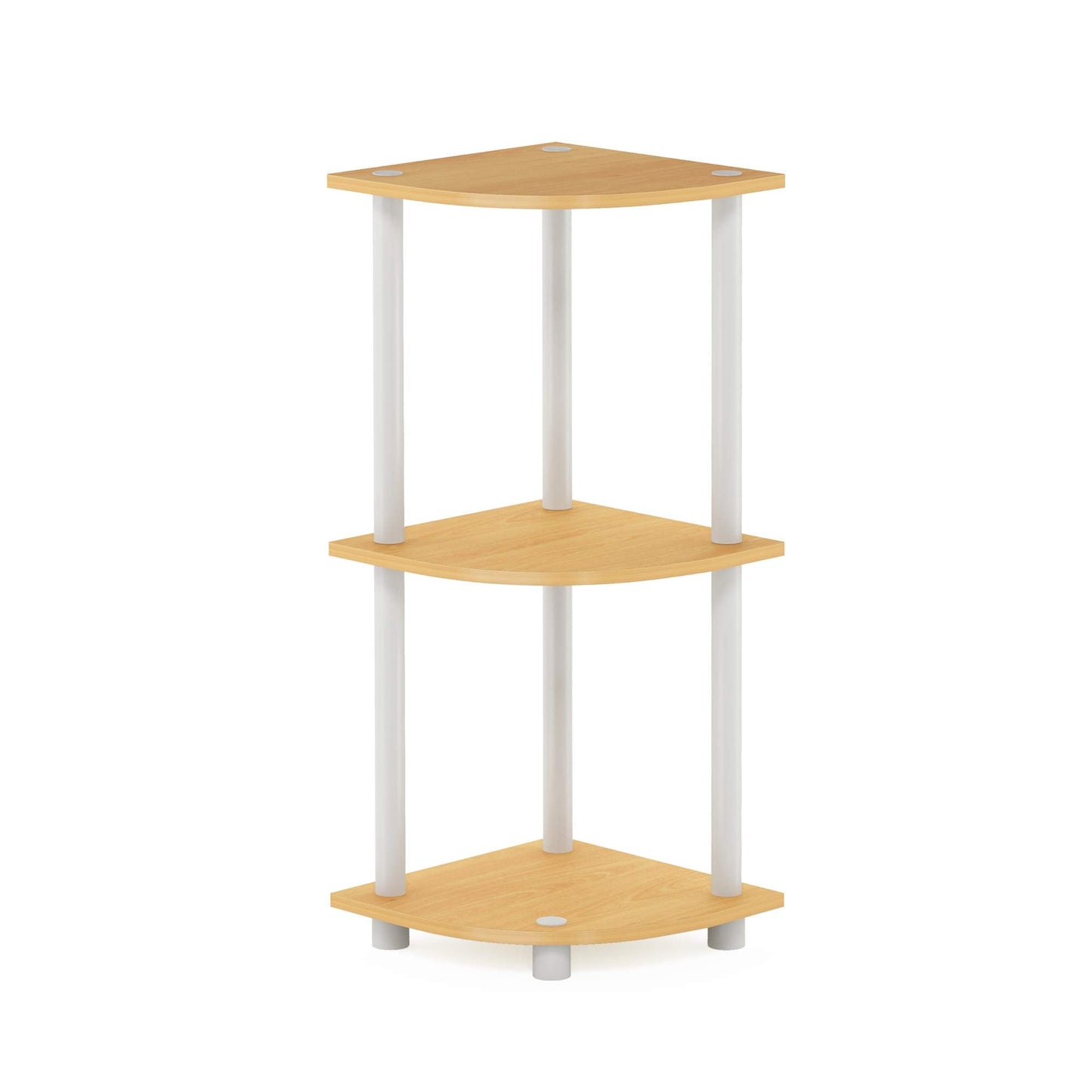 Furinno TURN-N-TUBE Corner Shelf, 3-Tier Corner Bookshelf, Display Storage Shelves with Open Shelves, for Organization and Storage, Living Room, Home Office, Garage, Beech